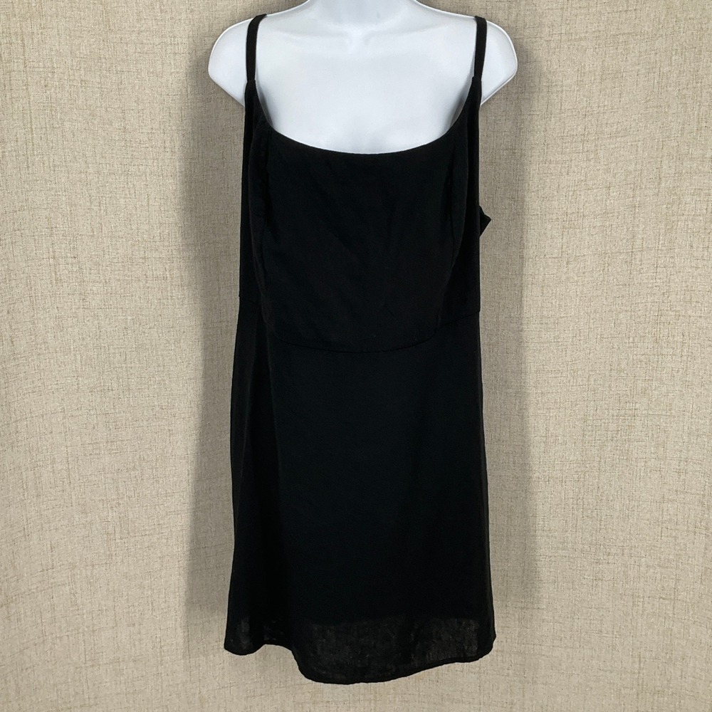 Old Navy Dress Womens 2X Black Linen Blend‎ Smocked Back Square Neck Minimalist